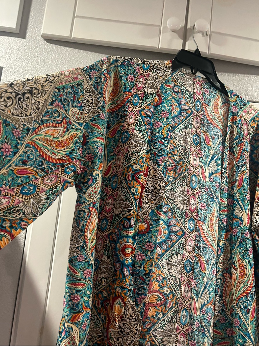 Women’s Teal Paisley Open-Front kimono